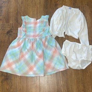 Carter's Multicolor Plaid Dress with Bloomers and Cardigan